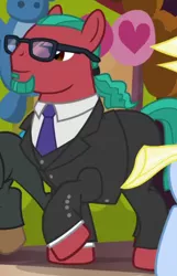 Size: 410x635 | Tagged: safe, derpibooru import, screencap, penn jillette, teller, ponified, pony, viva las pegasus, beard, bowtie, clothes, cropped, facial hair, glasses, penn and teller, tuxedo