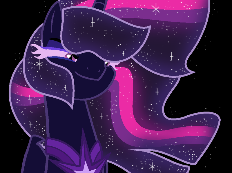 Size: 960x716 | Tagged: safe, artist:lymamynsay11, derpibooru import, twilight sparkle, ponified, pony, black background, equestria girls ponified, ethereal mane, galaxy mane, midnight sparkle, simple background