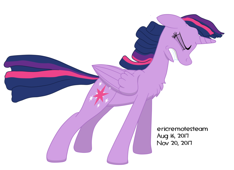 Size: 3510x2550 | Tagged: alicorn, artist:ericremotesteam, cel shading, chest fluff, derpibooru import, digital art, floppy ears, folded wings, gritted teeth, paint tool sai, profile, safe, simple background, solo, standing, straining, transparent background, twilight sparkle, twilight sparkle (alicorn), windswept mane, wip