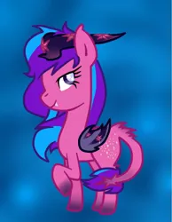 Size: 480x618 | Tagged: artist:purpleloverpony, derpibooru import, fangs, female, oc, oc:melody aurora, offspring, parent:flash sentry, parents:flashlight, parent:twilight sparkle, safe, solo, species swap, succubus, succubus pony, unofficial characters only