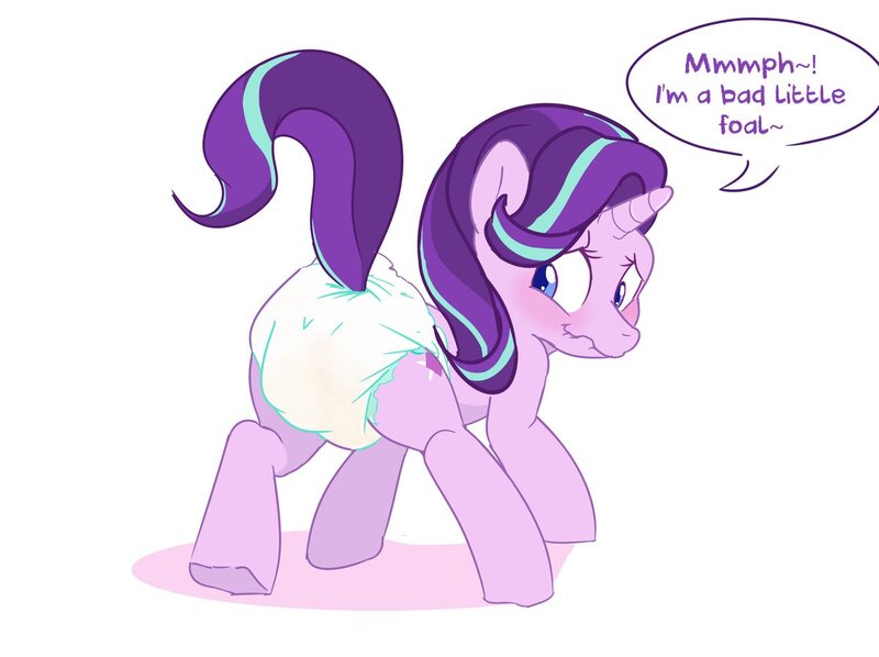 Size: 1199x897 | Tagged: questionable, artist:kircai, derpibooru import, starlight glimmer, pony, adult foal, blushing, cute, diaper, diaper fetish, fetish, glimmerbetes, messing, messy diaper, pissing, poop, pooping, poopy diaper, scat, solo, urine, wavy mouth, wet diaper, wetting