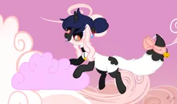 Size: 853x500 | Tagged: safe, artist:themisslittledevil, derpibooru import, oc, oc:eva, unofficial characters only, pony, unicorn, augmented tail, cloud, cotton candy, cotton candy cloud, food, paws, solo