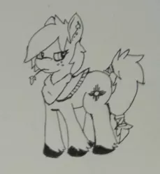 Size: 2378x2595 | Tagged: artist:mystic bolt, bandana, clothes, derpibooru import, hair tie, monochrome, oc, oc:sundance, poncho, safe, solo, traditional art, unofficial characters only, unshorn fetlocks