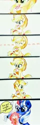 Size: 1319x4128 | Tagged: safe, artist:liaaqila, derpibooru import, applejack, oc, oc:silverlay, earth pony, pony, unicorn, canon x oc, cowboy hat, cute, female, food, hat, ice cream, jackabetes, lesbian, licking, mare, shipping, silverjack, stetson, tongue out, traditional art