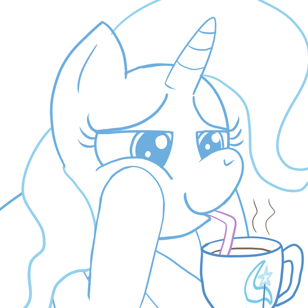 Size: 1024x1024 | Tagged: safe, artist:solarfm, derpibooru import, trixie, pony, unicorn, chocolate, cup, female, food, hot chocolate, mare, solo, straw