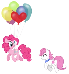 Size: 2770x3000 | Tagged: safe, artist:petraea, derpibooru import, pinkie pie, oc, oc:sundance, earth pony, pony, balloon, female, floating, high res, mare, simple background, then watch her balloons lift her up to the sky, transparent background, vector