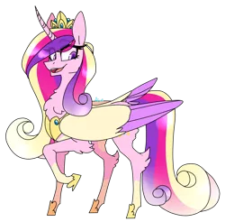Size: 1280x1262 | Tagged: safe, artist:ajue, deleted from derpibooru, derpibooru import, princess cadance, alicorn, pony, chest fluff, clothes, collar, colored wings, crown, gradient mane, jewelry, necklace, raised hoof, redesign, regalia, shoes, simple background, solo, transparent background
