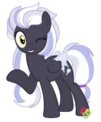 Size: 1266x1522 | Tagged: safe, artist:missmele-madness, derpibooru import, oc, oc:bright star, unofficial characters only, pegasus, pony, female, looking at you, mare, one eye closed, one hoof raised, signature, simple background, solo, transparent background, wink