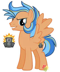 Size: 900x1080 | Tagged: safe, artist:missmele-madness, derpibooru import, oc, oc:sonic boom, unofficial characters only, pegasus, pony, grin, male, signature, simple background, smiling, solo, spread wings, stallion, standing, transparent background, wings