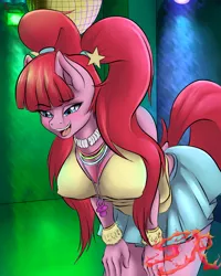 Size: 2400x3000 | Tagged: suggestive, artist:swiftriff, derpibooru import, pacific glow, anthro, earth pony, big breasts, breasts, busty pacific glow, erect nipples, female, mare, midriff, nipple outline, nipples, nudity, piercing, solo, watermark