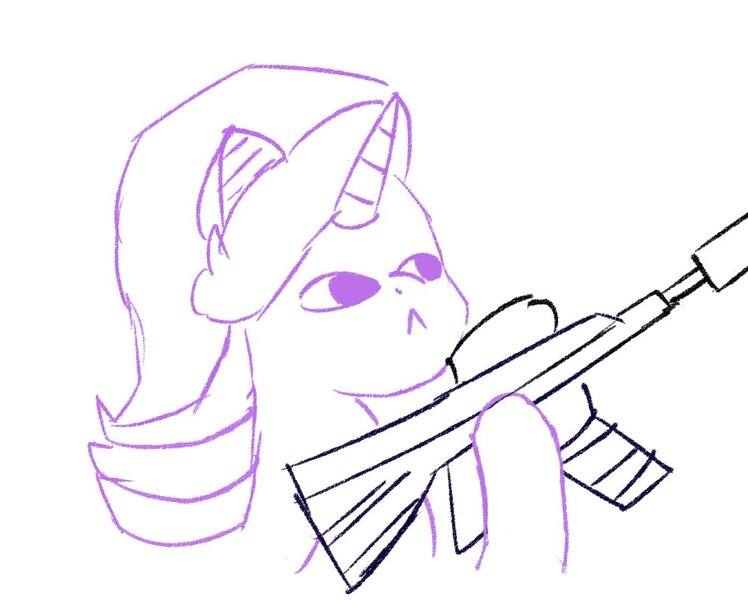 Size: 1016x815 | Tagged: artist:sunnzio, delete this please, delet this, derpibooru import, gun, rifle, safe, sketch, starlight glimmer, weapon