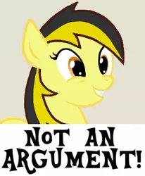 Size: 330x400 | Tagged: safe, artist:anonymous, derpibooru import, oc, oc:leslie fair, unofficial characters only, earth pony, pony, anarcho-capitalism, female, image macro, meme, not an argument, politics, reaction image, smiling, stefan molyneux, youtube