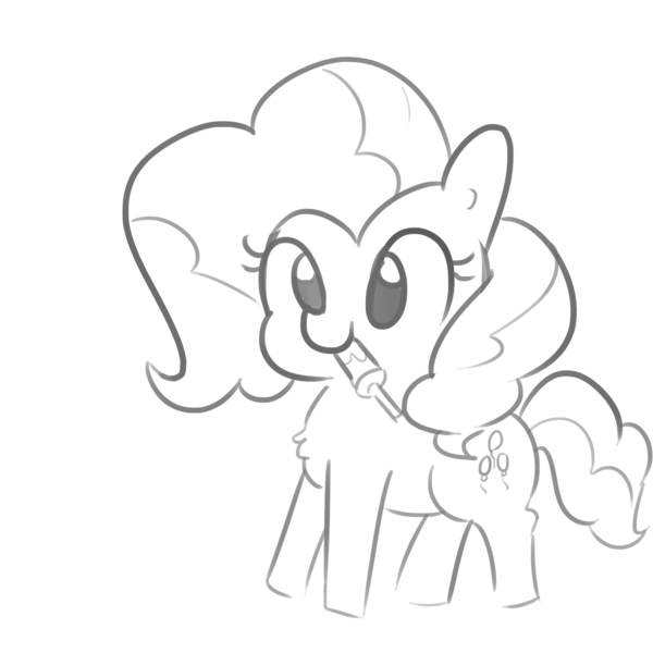 Size: 1650x1650 | Tagged: safe, artist:tjpones, derpibooru import, pinkie pie, earth pony, pony, chest fluff, cute, diapinkes, female, grayscale, mare, monochrome, mouth hold, simple background, solo, white background