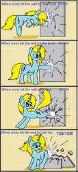 Size: 504x1108 | Tagged: source needed, safe, artist:pencil bolt, derpibooru import, oc, oc:betterry, unofficial characters only, pony, female, hooves, kick, mare, plot, short comic, theponyfuture, wall