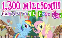 Size: 434x264 | Tagged: suggestive, derpibooru import, edit, edited screencap, screencap, fluttershy, rainbow dash, pegasus, pony, balloon, caption, crossed arms, crossed hooves, expand dong, exploitable meme, festival, flying, gameloft, horse pussy, image macro, meme, our town, smiley face, smiling, wings, wow! glimmer