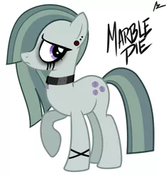 Size: 5510x5896 | Tagged: safe, artist:aer0 zer0, derpibooru import, edit, vector edit, marble pie, earth pony, pony, absurd resolution, bracelet, choker, dripping makeup, ear piercing, earring, emarble pie, emo, eyeliner, eyeshadow, female, frown, hair over one eye, jewelry, makeup, mare, piercing, raised hoof, simple background, solo, vector, white background