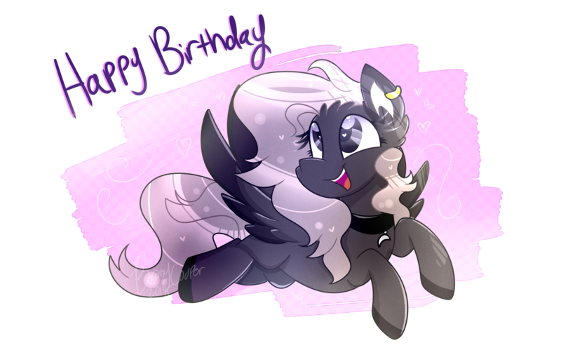 Size: 1698x1080 | Tagged: safe, artist:lynchristina, derpibooru import, pegasus, pony, flying, happy birthday, simple background, solo, transparent background