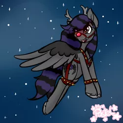 Size: 1024x1024 | Tagged: safe, artist:pastel-pony-princess, derpibooru import, oc, oc:rune riddle, unofficial characters only, pegasus, pony, animal costume, antlers, costume, flying, red nose, reindeer costume, snow, snowfall, solo, unshorn fetlocks