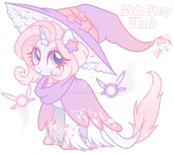 Size: 1599x1409 | Tagged: safe, artist:magicdarkart, derpibooru import, oc, unofficial characters only, classical unicorn, fairy, pony, unicorn, female, hat, leonine tail, magic, mare, simple background, solo, transparent background, unshorn fetlocks, watermark, witch hat, wizard hat