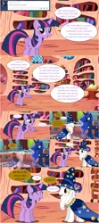 Size: 1284x2890 | Tagged: safe, artist:hakunohamikage, derpibooru import, princess luna, star swirl the bearded, twilight sparkle, twilight sparkle (alicorn), alicorn, pony, unicorn, ask-princesssparkle, ask, golden oaks library, magic, magic circle, nerdgasm, tumblr, twilight's lab