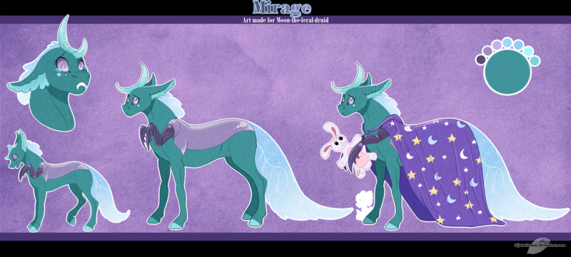 Size: 2025x912 | Tagged: artist:bijutsuyoukai, changepony, cloak, clothes, derpibooru import, oc, oc:mirage, offspring, parent:pharynx, parents:phartrix, parent:trixie, plushie, reference sheet, safe, solo, unofficial characters only