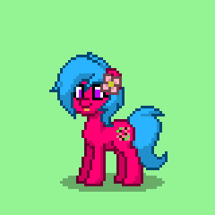 Size: 240x240 | Tagged: safe, derpibooru import, blossom, oc, oc:mint blossom, earth pony, pony, pony town, blue mane, blue tail, cute, cutie mark, female, florist, flower, flower in hair, flowering branch, mare, pixel art, purple eyes, sprite