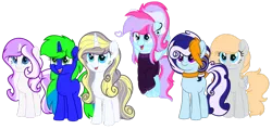 Size: 1024x489 | Tagged: safe, artist:bezziie, derpibooru import, oc, oc:strawberry pie, unofficial characters only, earth pony, pegasus, pony, unicorn, clothes, female, mare, simple background, sweater, transparent background