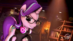 Size: 7680x4320 | Tagged: safe, artist:calveen, derpibooru import, starlight glimmer, trixie, unicorn, 3d, absurd resolution, baseball, baseball bat, beats by dr dre, book, bookshelf, box, castle of the royal pony sisters, clothes, female, fire, glasses, headphones, jacket, keyboard, ladder, lamborghini, library, looking at you, macintosh (computer), mare, raised hoof, rolex watch, slasher smile, smiling, source filmmaker, sports, watch