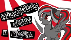 Size: 1280x720 | Tagged: safe, derpibooru import, oc, oc:spotlight splash, unofficial characters only, pegasus, pony, equestria daily, anniversary, limited palette, persona, persona 5, solo