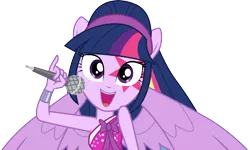 Size: 4989x3000 | Tagged: safe, artist:cloudyglow, derpibooru import, twilight sparkle, twilight sparkle (alicorn), alicorn, equestria girls, perfect day for fun, rainbow rocks, cute, looking at you, microphone, ponied up, simple background, singing, solo, tattoo, transparent background, twiabetes, vector, wings