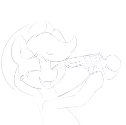 Size: 858x856 | Tagged: semi-grimdark, artist:dimfann, derpibooru import, applejack, earth pony, pony, crying, female, gun, handgun, hat, hoof hold, hooves how do they work, imminent suicide, laughing, lineart, mare, monochrome, revolver, simple background, sketch, suicide, weapon, white background