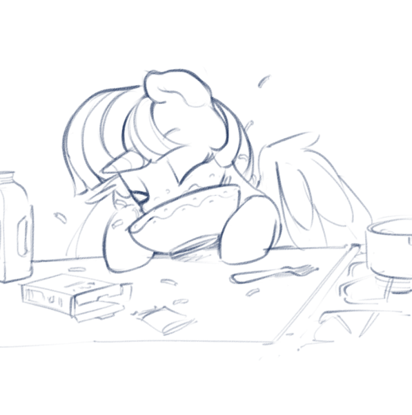 Size: 877x882 | Tagged: safe, artist:dimfann, derpibooru import, twilight sparkle, twilight sparkle (alicorn), alicorn, pony, bowl, cheese, dinner, dork, eating, eyes closed, female, food, fork, macaroni, macaroni and cheese, majestic as fuck, mare, milk, monochrome, pasta, silly, silly pony, simple background, sketch, solo, white background