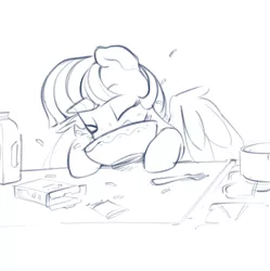 Size: 877x882 | Tagged: safe, artist:dimfann, derpibooru import, twilight sparkle, twilight sparkle (alicorn), alicorn, pony, bowl, cheese, dinner, dork, eating, eyes closed, female, food, fork, macaroni, macaroni and cheese, majestic as fuck, mare, milk, monochrome, pasta, silly, silly pony, simple background, sketch, solo, white background