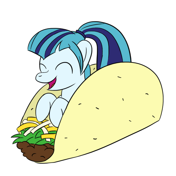 Size: 1280x1280 | Tagged: safe, artist:phat_guy, derpibooru import, sonata dusk, ponified, earth pony, pony, beef, equestria girls ponified, eyes closed, female, food, mare, meat, open mouth, ponies in food, simple background, smiling, solo, sonataco, taco, that pony sure does love tacos, tofu (food), transparent background