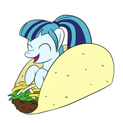 Size: 1280x1280 | Tagged: safe, artist:phat_guy, derpibooru import, sonata dusk, ponified, earth pony, pony, beef, equestria girls ponified, eyes closed, female, food, mare, meat, open mouth, ponies in food, simple background, smiling, solo, sonataco, taco, that pony sure does love tacos, tofu (food), transparent background