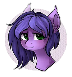 Size: 1043x1126 | Tagged: safe, artist:trickate, derpibooru import, oc, oc:midnight reverie, unofficial characters only, pony, bust, female, green eyes, looking at you, mare, purple mane, slight smile, smiling, solo