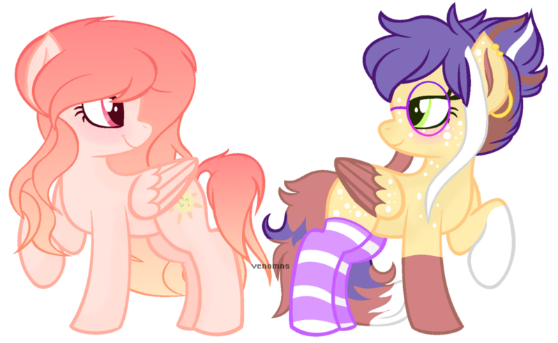 Size: 1024x630 | Tagged: safe, artist:venomns, derpibooru import, oc, oc:amber, oc:cookie, unofficial characters only, pegasus, pony, clothes, colored wings, female, glasses, mare, multicolored wings, simple background, socks, striped socks, transparent background