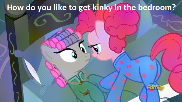 Size: 720x404 | Tagged: suggestive, derpibooru import, edit, edited screencap, screencap, maud pie, pinkie pie, pony, rock solid friendship, bed, clothes, dialogue, discovery family logo, female, footed sleeper, hair curlers, image macro, implied incest, implied lesbian, incest, lesbian, lidded eyes, meme, piecest