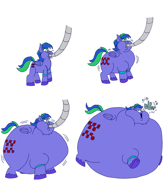 Size: 2816x3156 | Tagged: questionable, artist:catstuxedo, color edit, colorist:threeareess, derpibooru import, edit, oc, oc:felicity stars, unofficial characters only, pegasus, pony, bands, burp, colored, fat, feeding tube, female, inflation, mare, morbidly obese, obese, sequence, tumblr, weight gain, weight gain sequence