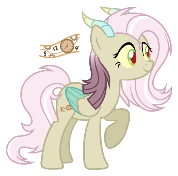 Size: 1509x1492 | Tagged: artist:darlyjay, derpibooru import, female, hybrid, interspecies offspring, oc, oc:timie linie, offspring, parent:discord, parent:fluttershy, parents:discoshy, raised hoof, safe, simple background, solo, transparent background, unofficial characters only