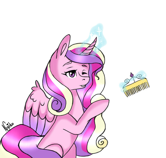 Size: 1132x1078 | Tagged: safe, artist:nyokoart, derpibooru import, princess cadance, alicorn, pony, comb, solo