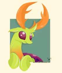 Size: 900x1055 | Tagged: artist:anotherraven, changedling, changeling, cute, derpibooru import, floppy ears, frown, king thorax, leaning, looking up, safe, solo, thorabetes, thorax