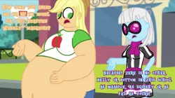 Size: 1024x575 | Tagged: suggestive, artist:jamesawilliams1996, derpibooru import, applejack, photo finish, series:applejack loves being fat, equestria girls, amplejack, applefat, bbw, breasts, fat, huge belly, morbidly obese, obese