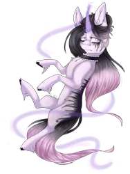 Size: 1024x1365 | Tagged: safe, artist:akiiichaos, derpibooru import, oc, oc:alice, unofficial characters only, pony, unicorn, choker, female, magic, makeup, mare, running makeup, simple background, solo, transparent background