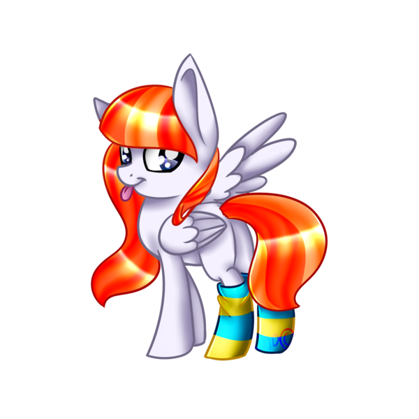 Size: 1500x1500 | Tagged: safe, artist:sodapopfairypony, derpibooru import, oc, oc:willow morse, unofficial characters only, pegasus, pony, chibi, clothes, female, mare, simple background, socks, solo, striped socks, tongue out, transparent background