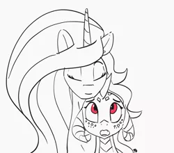 Size: 1280x1126 | Tagged: safe, artist:pabbley, derpibooru import, princess celestia, princess ember, alicorn, dragon, pony, 30 minute art challenge, black and white, dragoness, emberlestia, eyes closed, female, grayscale, horn, lesbian, looking up, mare, monochrome, shipping