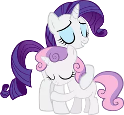 Size: 4467x4169 | Tagged: safe, artist:ironm17, derpibooru import, rarity, sweetie belle, pony, unicorn, for whom the sweetie belle toils, absurd resolution, eyes closed, eyeshadow, female, grin, hug, makeup, simple background, sisters, smiling, transparent background, vector