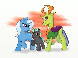 Size: 1200x900 | Tagged: artist:eulicious, changedling, changeling, changepony, derpibooru import, female, hybrid, interspecies offspring, king thorax, male, oc, oc:prince thurston, offspring, parents:thoraxie, parent:thorax, parent:trixie, safe, shipping, simple background, straight, thorax, thoraxie, trixie