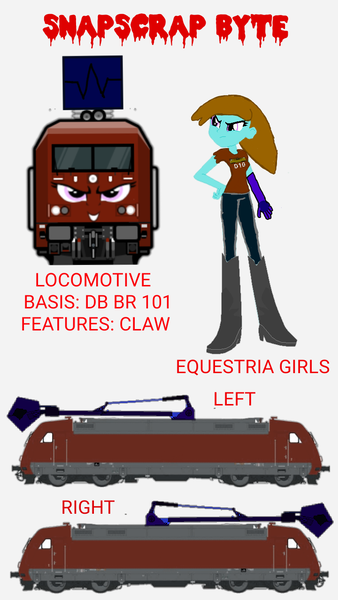 Size: 720x1280 | Tagged: safe, artist:dwayneflyer, derpibooru import, oc, oc:snapscrap byte, unofficial characters only, equestria girls, claw, db br 101, description, deutsche bahn, diesel 10, simple background, thomas the tank engine, train