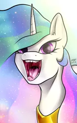 Size: 2500x4000 | Tagged: suggestive, artist:azerta56, derpibooru import, princess celestia, alicorn, colored pupils, drool, ethereal mane, galaxy mane, human teeth, maw, mawshot, open mouth, tongue out